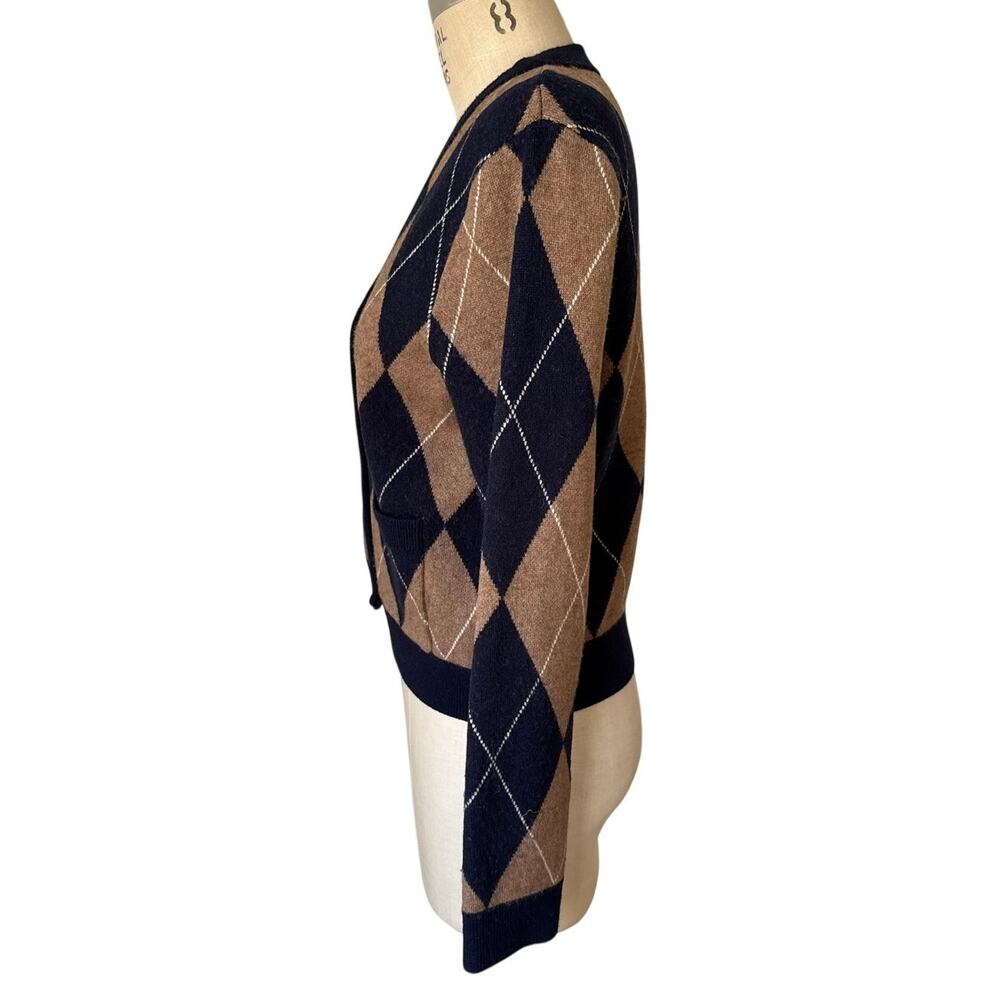 KULE The Twiggy Argyle Cardigan in Navy & Brown Size Medium Preppy - Picture 3 of 8